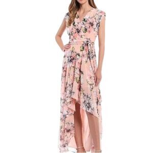 Eliza J Pink Floral Hi-Low Faux Wrap Dress